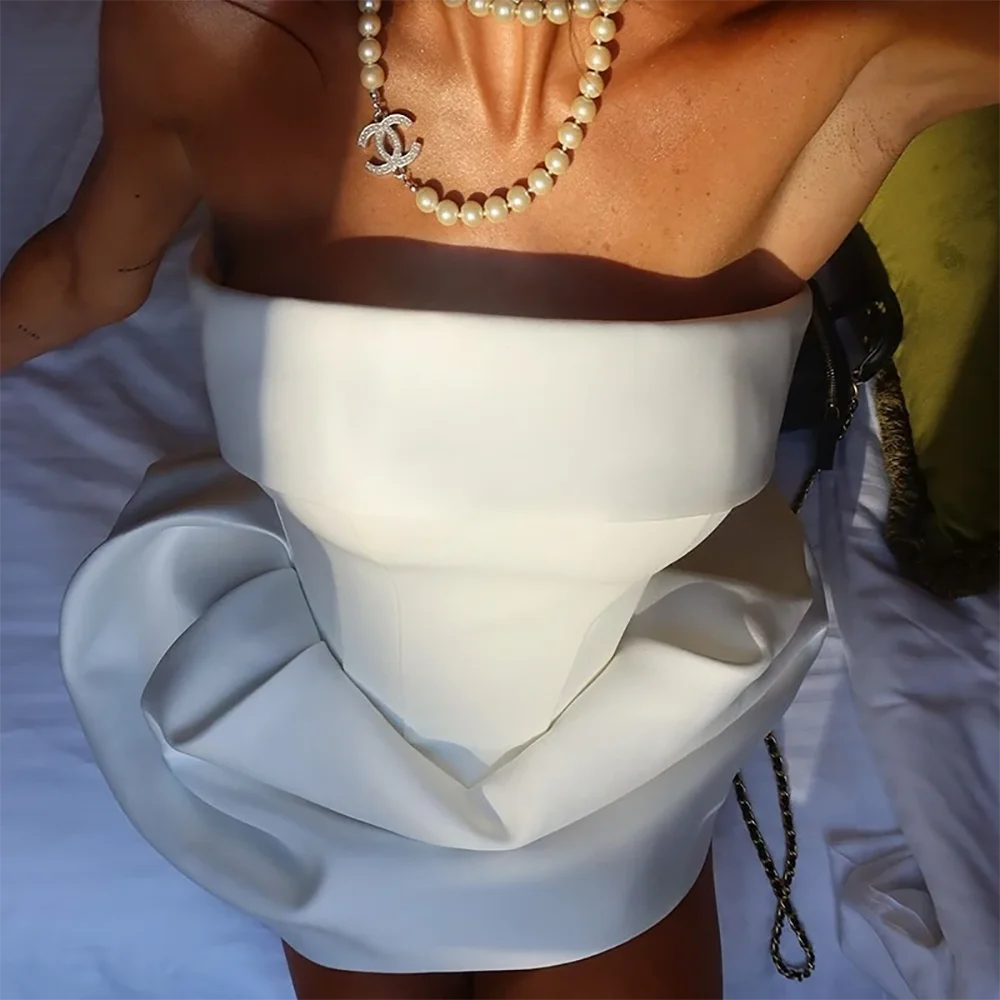 Strapless Satin Mini Wedding Dress Fold Neck Corset Bridal Gown Design Elegant Short Bride Outfit For Engagement Elopement 2026