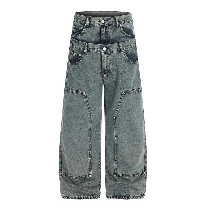 

Джинсы GXFortune Vintage Original Denim: свободные, прямые, повседневные, с двойным поясом, с декоративными заклепками, для отдыха