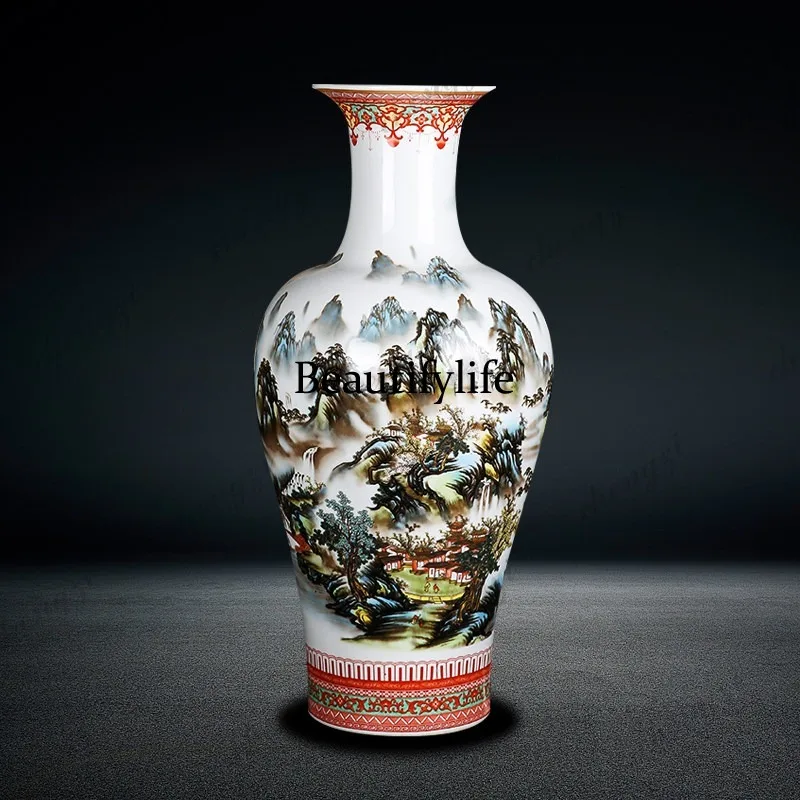Jingdezhen Ceramics Landscape Home Furnishing Floor Large Vase Ornament Flower Arrangement Living Room Entrance Ornament
