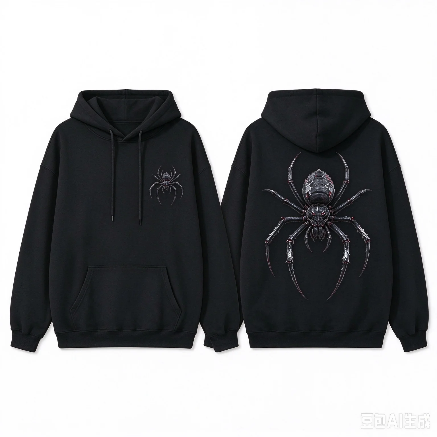 Men's Loose Hooded Sweatshirt with Drawstring, Right Chest Small Mutant Spider Print, Back Big Spider Graphic Pullover Hoodie,