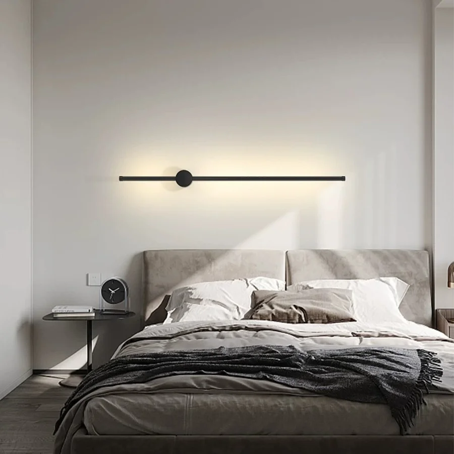 Minimalist Long Strip LED Wall Sconce Black Linear Wall Lamp for Bedroom Bedside Living Room Home Decor