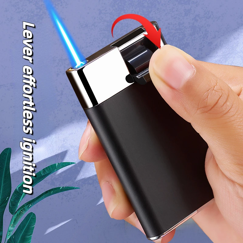 2024 Latest Metal Personalized Creative Blue Flame Direct Metal Inflatable Windproof Lighter Lever Principle Cigarette Lighter