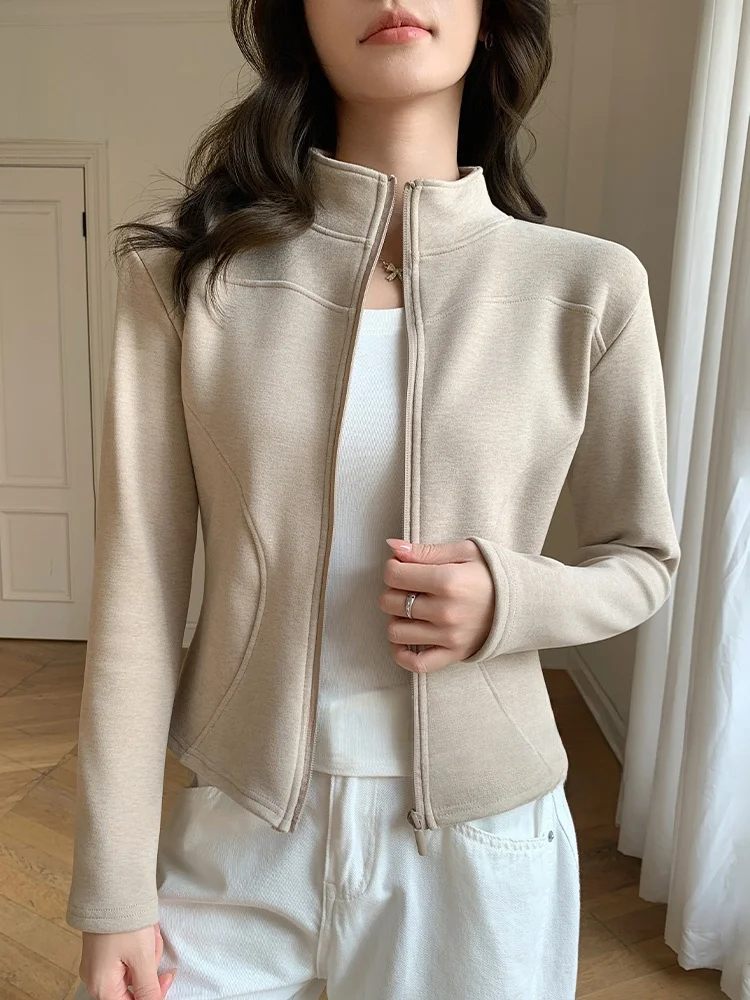 

Утепленная спортивная куртка для йоги с длинным рукавом, облегающая, теплая, с воротником-стойкой, для женщин, осень-зима, для повседневной носки