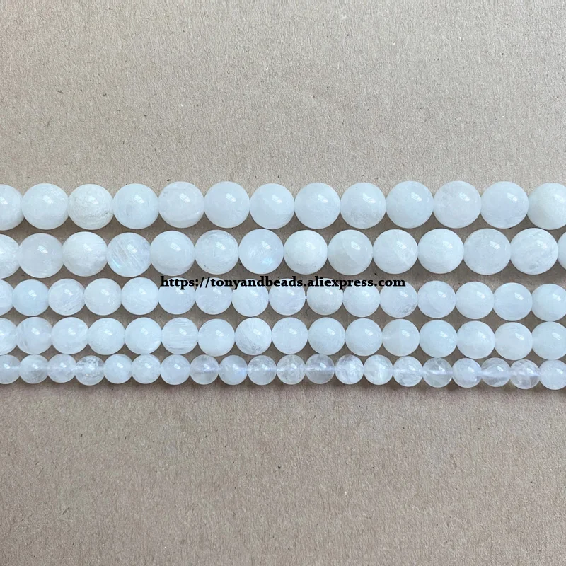 Genuine Semi-precious Natural A Quality Clear Blue Shine White Moonstone Round Loose Beads 15\