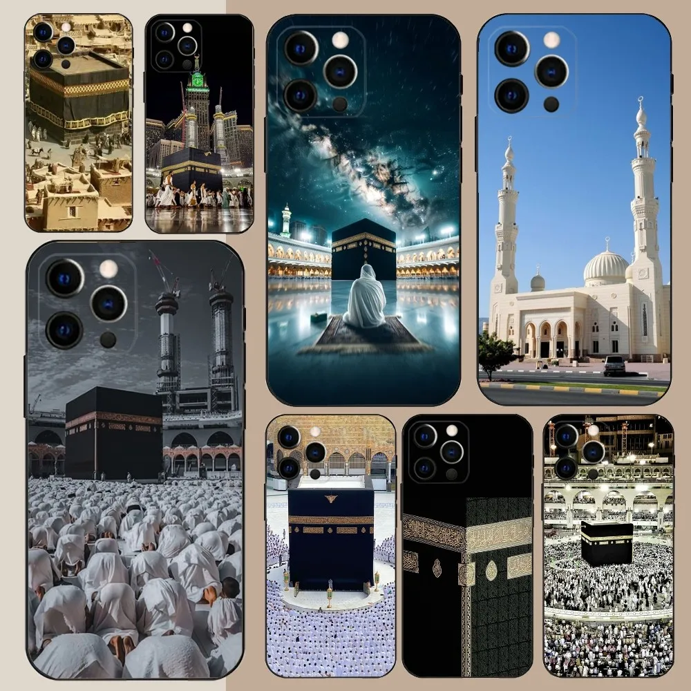 H-Holy Mosque M-Makkah   Phone Case For Apple iPhone 15,14,13,12,11,Pro,X,XS,Max,XR,Plus,Mini Soft Black Cover