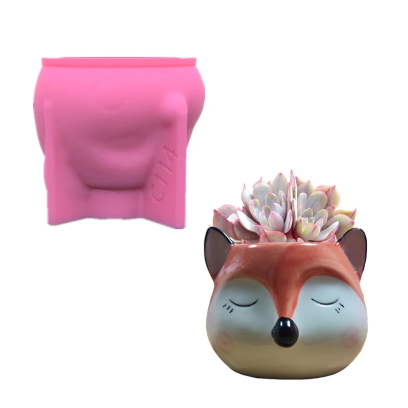 

DIY Cute Fox Flower Pot Silicone Mold Handmade Pen Trinket Container Planter Flowerpot Casting Mould Home Office Desk Decoration