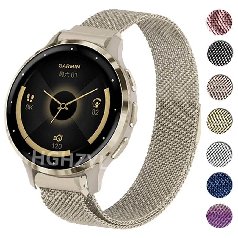 Metal Strap For Garmin Venu 3s 2 plus 2s SQ Band Watch Vivoactive 5 4 4s Forerunner 245 255s 265s Bracelet Milanese Loop