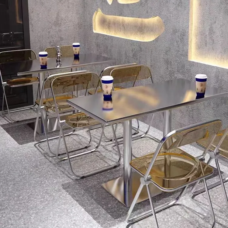 

Промышленный кофейня, стол и набор стульев из нержавеющей стали, прозрачный складной стул, чай с молоком, десерт, пекарня, мебель