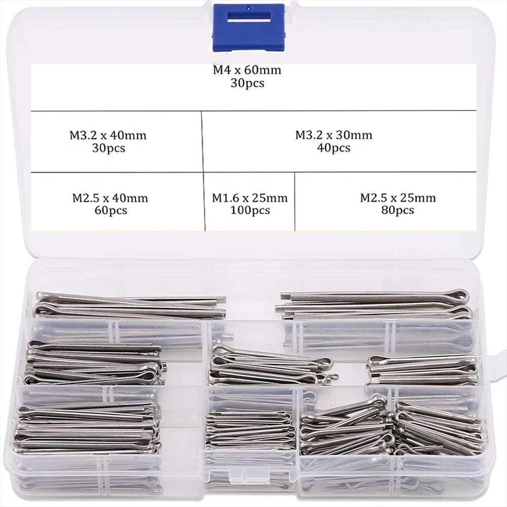 340PCS Stainless Steel Cotter Pin Kit, 304 Stainless Steel Split Pin Assortment Kit + Box Whistle Hairpin U-Pin