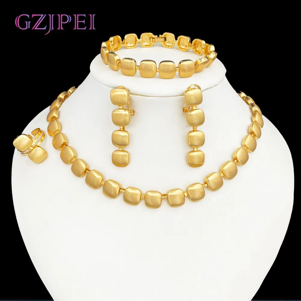 

GZJPEI Dubai Gold Color Jewelry Set Classic Square Geometry Necklace Earring Bracelet Ring For Women Christmas Gifts 2025 New