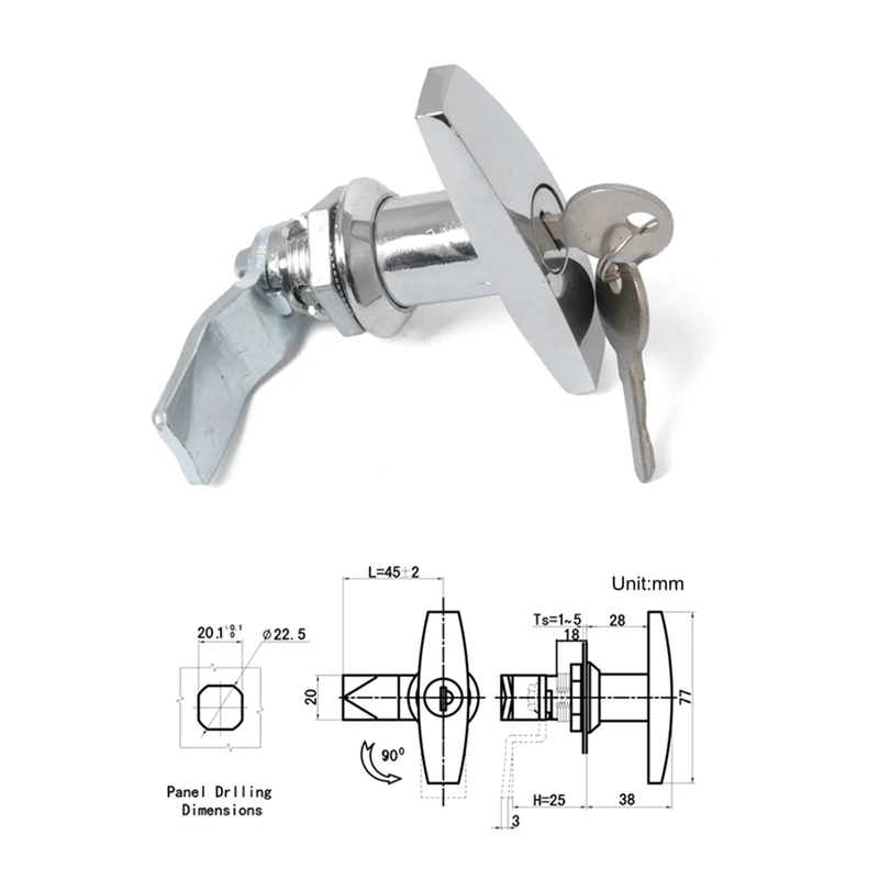 Turn T-Handle Lock With Keys For Trailer Caravan Toolbox Distribution Box Truck RV