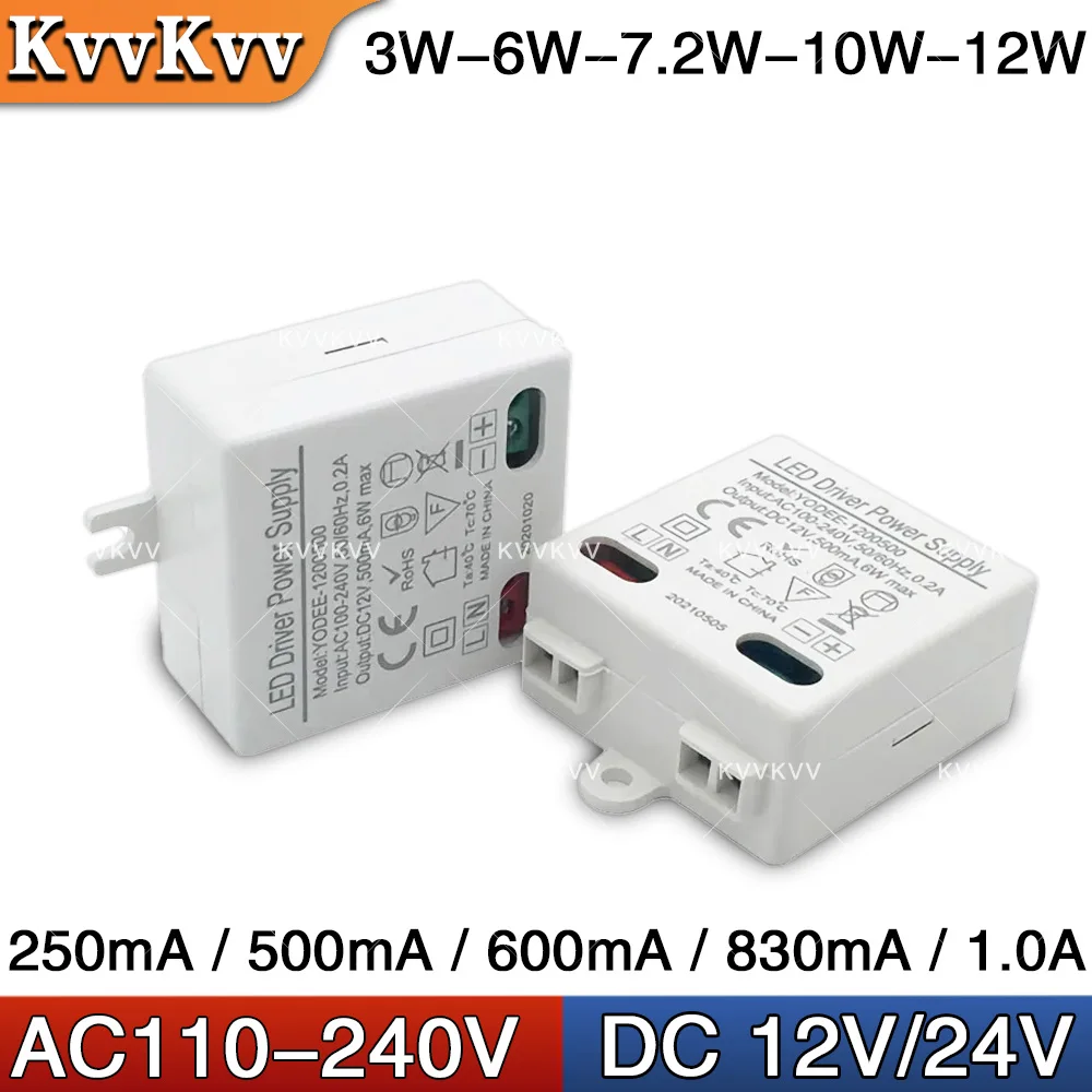 Fuente de alimentación DC12V 24V conmutación de voltaje constante 3W 6W 10W 12W transformador de iluminación LED 250 500mA 600 830mA 1.0mA adaptador de corriente