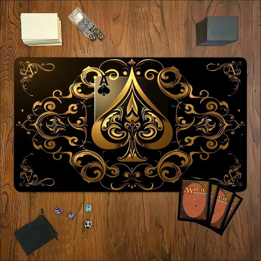Giant Oversized TCG Mouse Pad Gold Spade Casino Gaming Desk Mat Vivid Colors Non-Slip Rubber Base HD Print Casino Night Theme