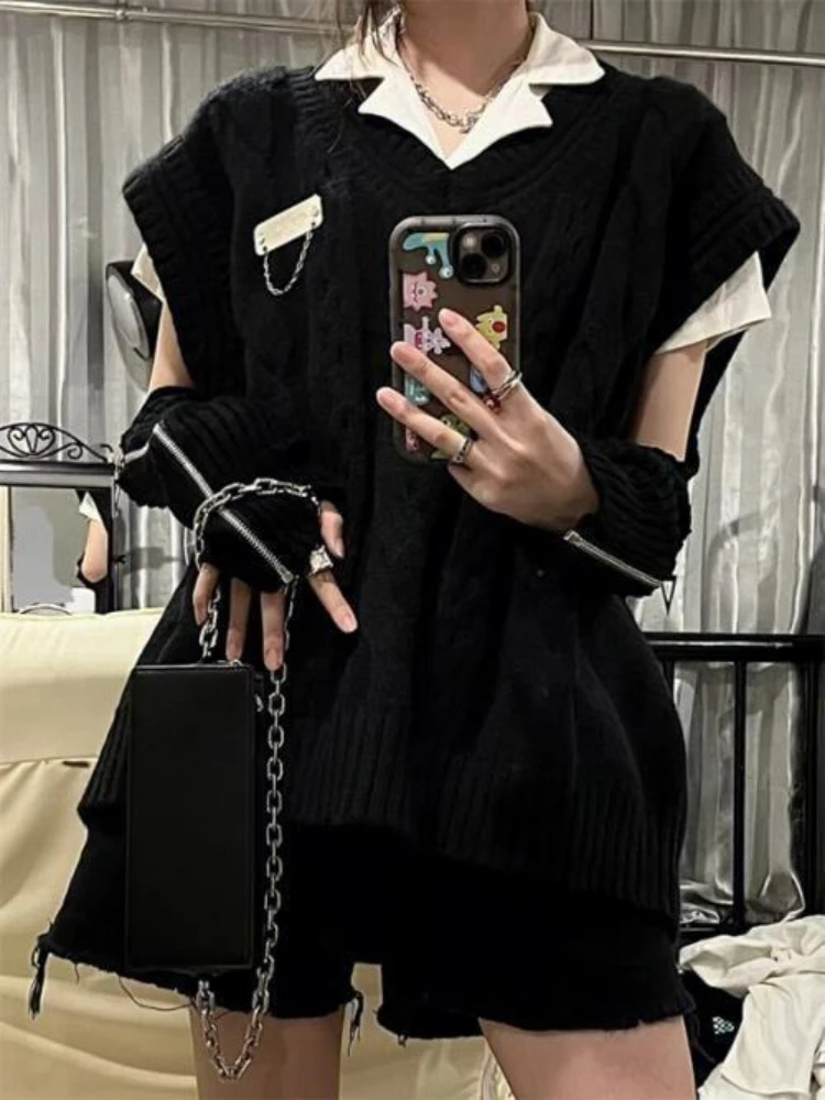 Sweater Vests Women Sequined All-match Casual Knitted Preppy Japan Style Harajuku Sweet Cute Subculture Girlish Aesthetic V-neck