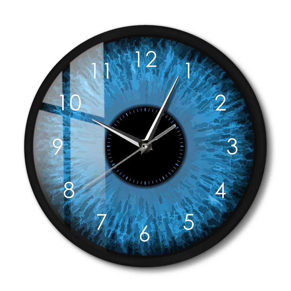 Blue Eyes Iris Opticianry Metal Frame Wall Clock Silent Eyeballs Eye Design Wall Watch Home Decor Eye Doctor Ophthalmology Gifts