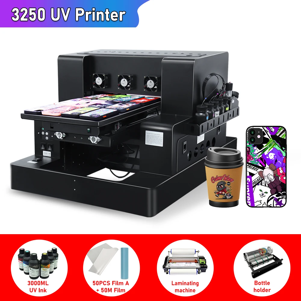 A3  A4 UV DTF Printer Sticker A3 UV Flatbed Printer Directly To Film Printer With UV Ink  For Bottle Phone case Metal UV Rotary