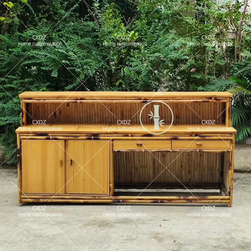 Retro Solid Natural Bamboo Checkout Counter Restaurant Bar Reception Desk Agritainment Front Desk