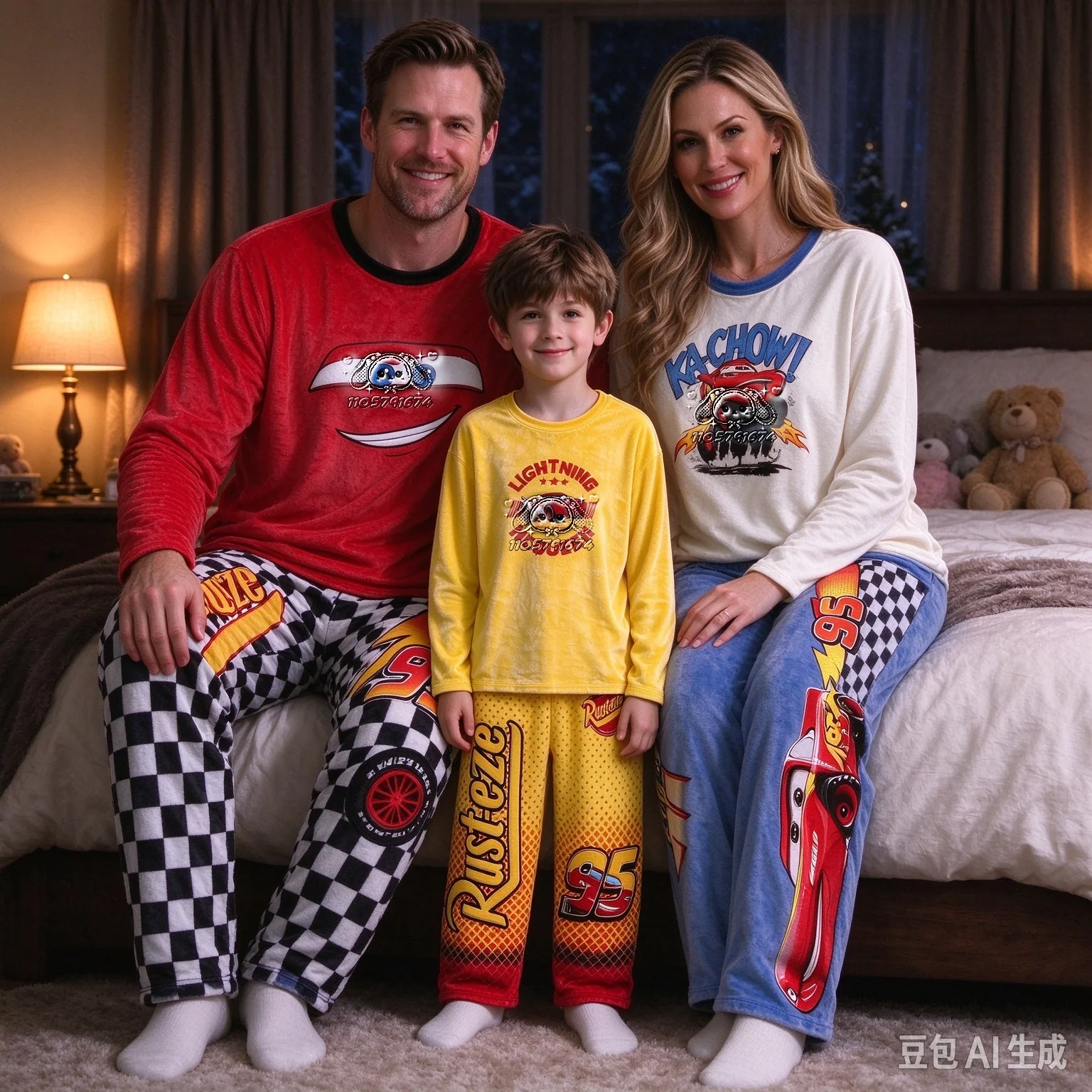26/27  New Racing Element Series Family Matching Flannel Pajama Set, Unisex Fall Winter Loungewear