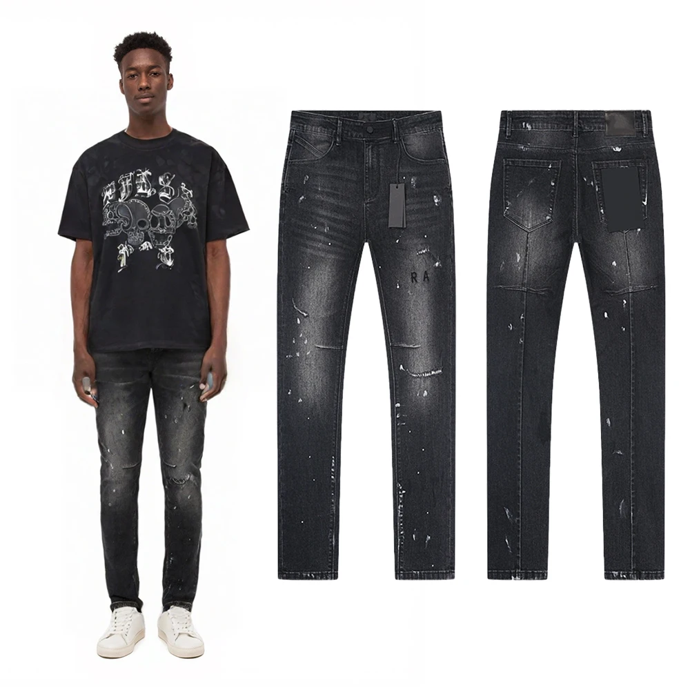 

Новая уличная одежда, винтажная одежда, мужские облегающие джинсы с рваными рваными джинсами в стиле хип-хоп, хлопковые повседневные узкие джинсы в стиле ретро