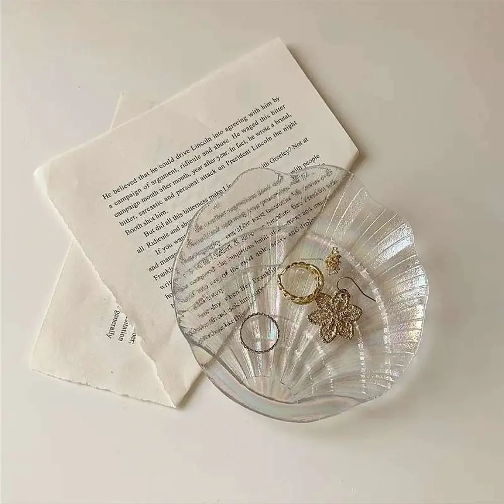 Glass Jewelry Display Plate Shell Shape Nordic Style Ornament Storage Plate Jewelry Organizer Earrings Display Tray Women
