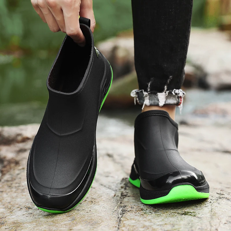 حار أحذية المطر الرجالية الجديدة للماء منخفضة أعلى أحذية المياه خفيفة الوزن عدم الانزلاق في الهواء الطلق تنوعا أحذية رياضية كاجوال أسود أحمر #4