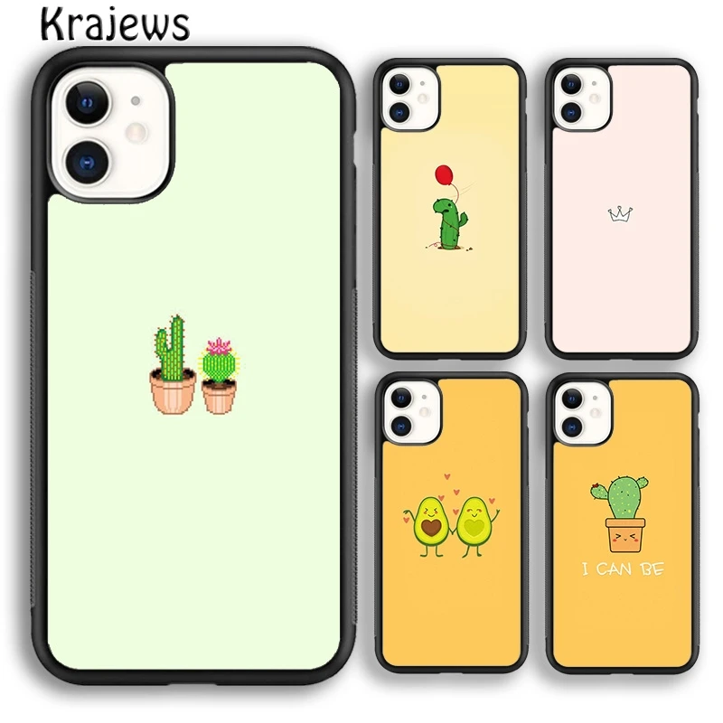 Krajews Candy Color Patterned Cactus Dinosaur Phone Case Cover For iPhone 16 15 14 plus XS XR 11 12 mini 13 pro max