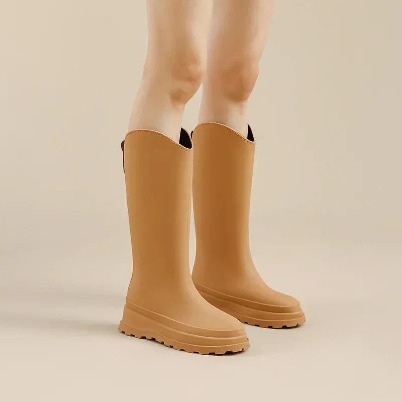 2024 Women's Rubber Rain Long Boots Plush Lined Warm Non-slip Waterproof Outdoor Platform Shoes Women's High Boots Botas Mujer