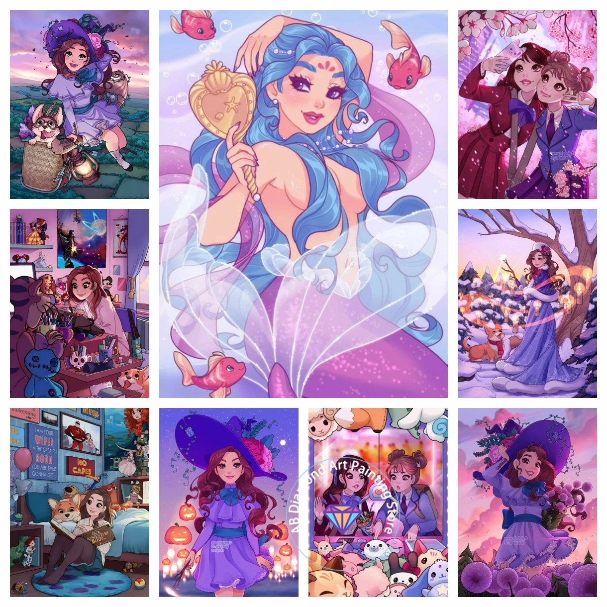 

Magic Girl Fairy Witch Stich Cross Sale Hanging Element AB Diamond Painting Kit Art Stitch Mosaic 5d Kids Children Home Garden