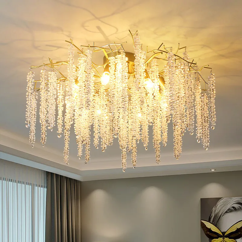 New Arrival Contemporary Crystal Tree Led Chandeliers for Parlor flush Mounted crystal leaf pendant light for Hotel project deco