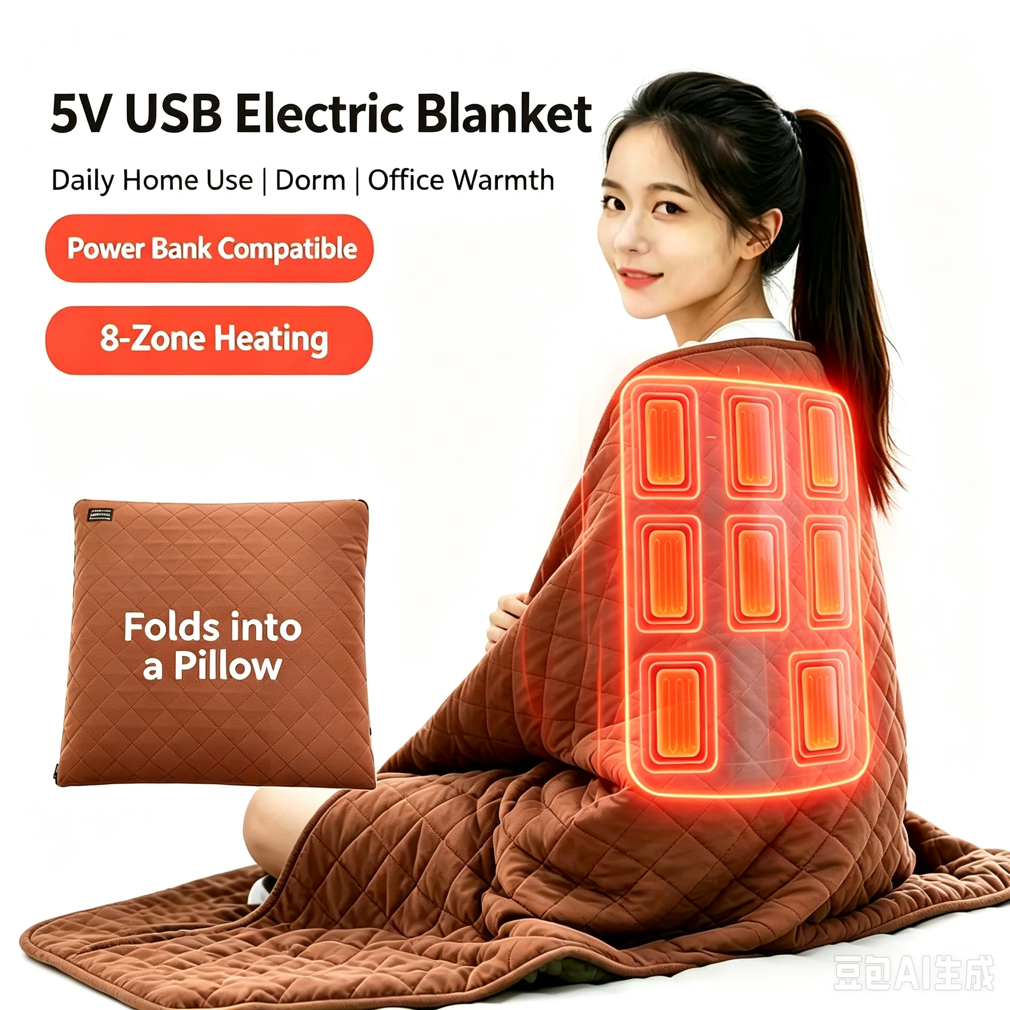 USB Electric Heating Blankets Heated Shawl Blanket For Winter Home Office Sofa Nap Outdoor Camping Sleeping Bag Pillow 2-In-1