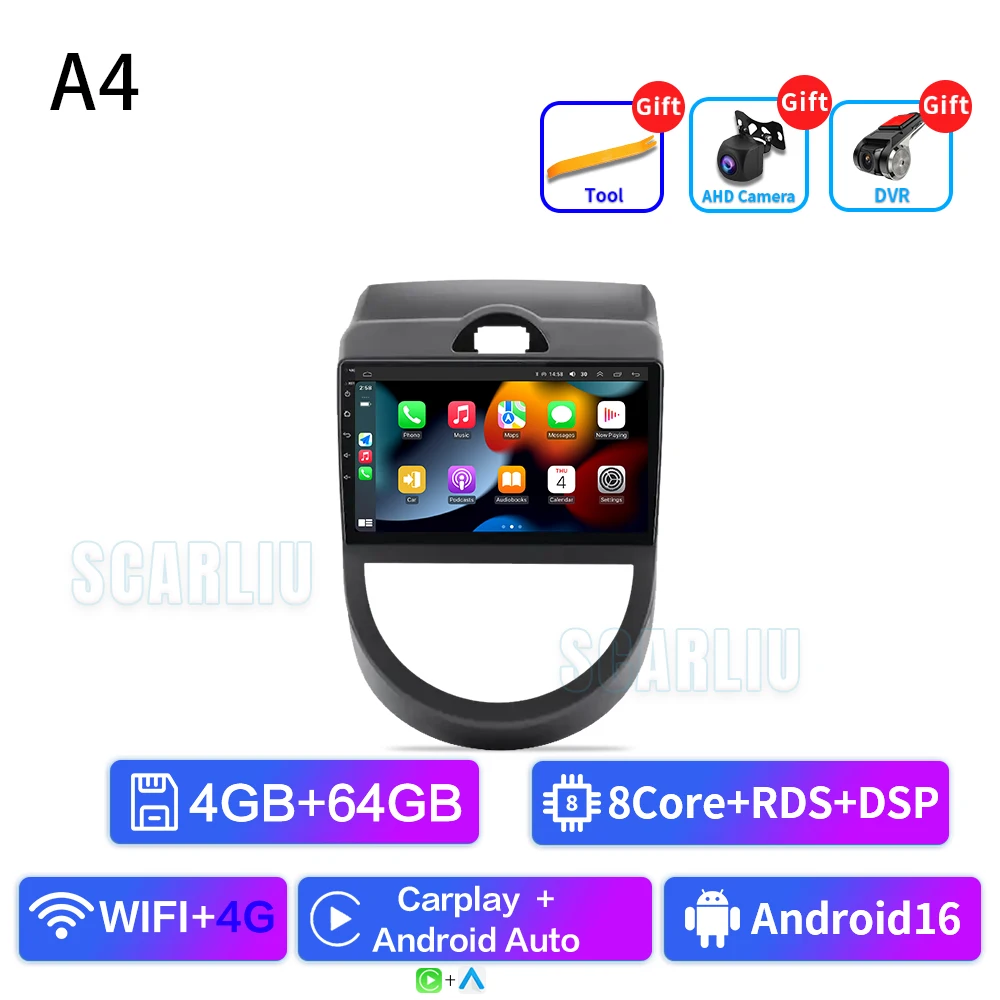 Android 16 voor Kia Soul 1 AM 2008 2009 2010 2011 Carplay Auto autoradio multimediaspeler autoradio GPS navigatie BT head unit - afbeelding 1