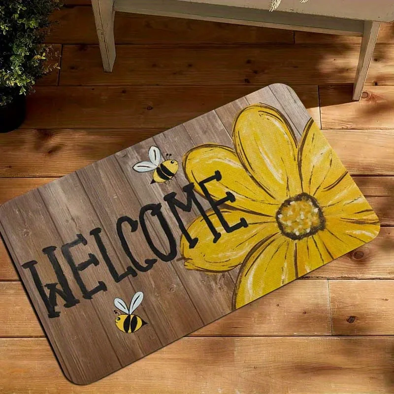 

Яркий приветственный коврик «Пчела подсолнух и пчела» — мягкий нескользящий коврик для использования в машине, внутренний/наружный коврик для входа в дом, внутренний уличный коврик