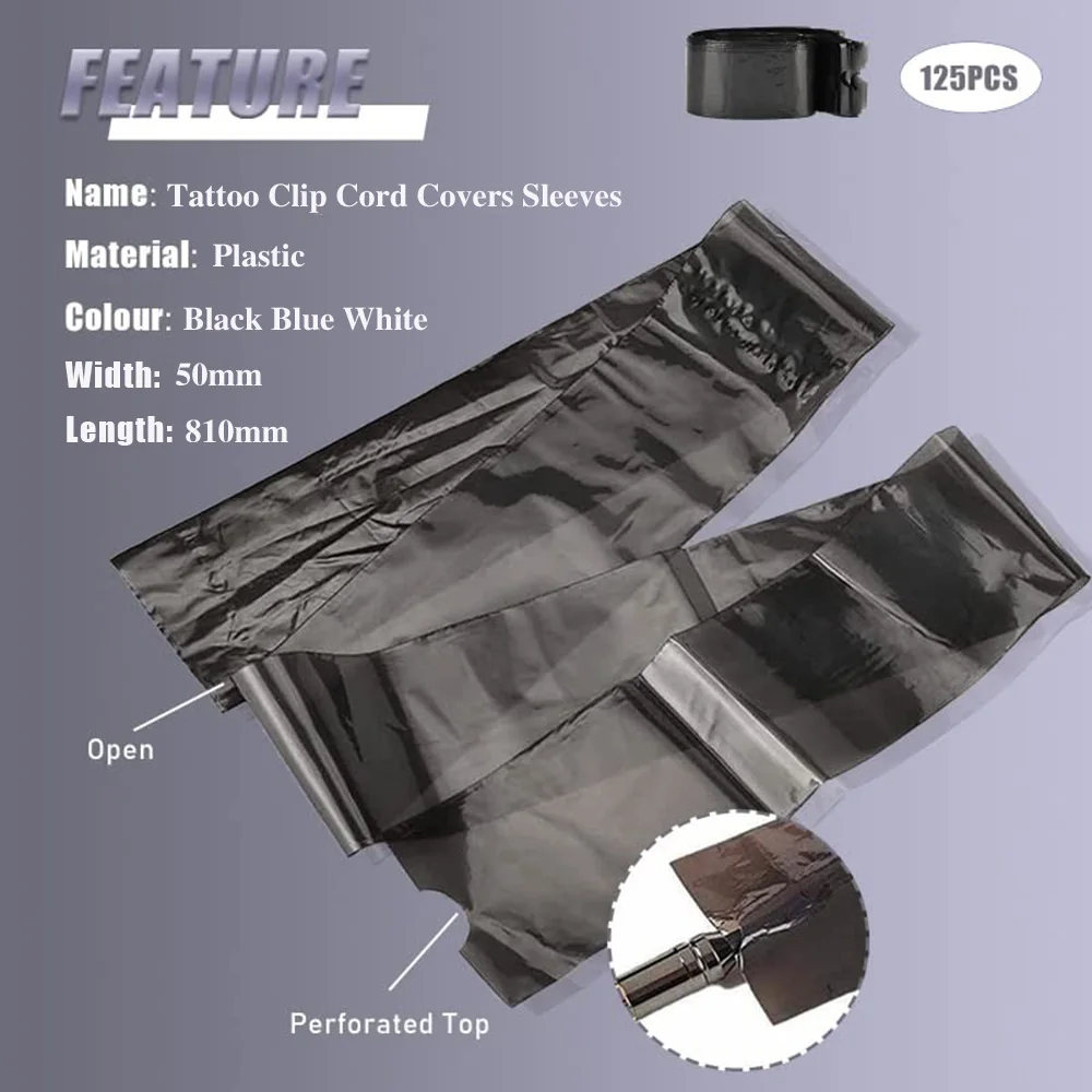 EMALLA 125pcs Tattoo Clip Cord Sleeves Disposable Clip Cord Covers Hygiene Protective Sleeves for Tattoo Pen Tattoo Accessories