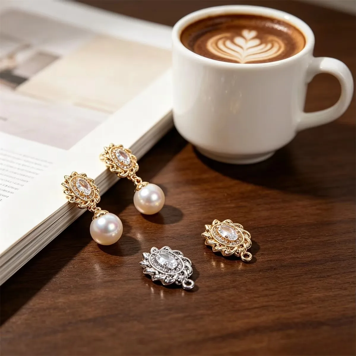 Threaded Border Oval Zircon Stud With Hanging Loop Brass Gold Plated For DIY Handmade Dangle Earring Findings