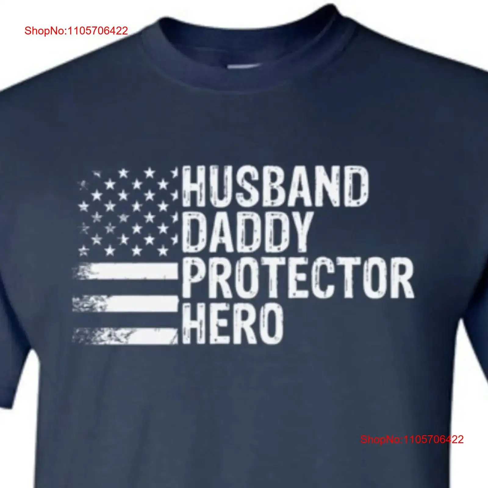 Husband Daddy Protector Hero T Shirt Funny Cool Patriotic American Flag Birthday Fathers Day Christmas Idea for Men vintage