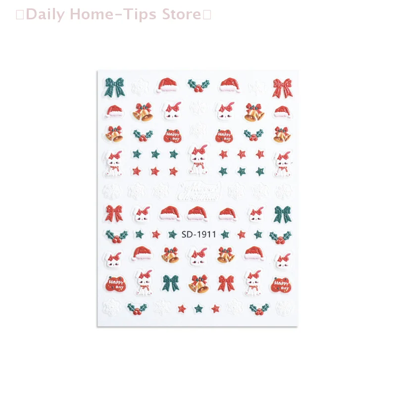 Christmas Lovely Cartoon Bowknot Santa Claus Snowman Christmas Tree Elk Snowflake Nail Art Stickers Xmas Cute Manicure Decals