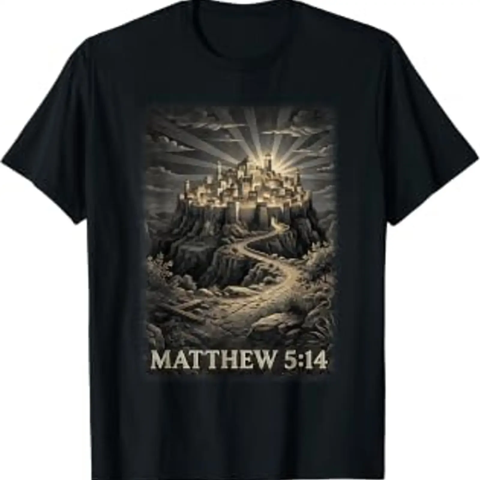 Matthew 5 14 City on a Hill Light Engraved Christian Art T Shirt vintage Washed Versatile homme Stretched designer clothes