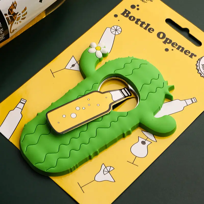 Cute Cactus Beer Opener Magnetic Refrigerator Soft PVC Magnet Bottle Opener Wine Beer Opening Tool Kitchen Accessories Gadgets