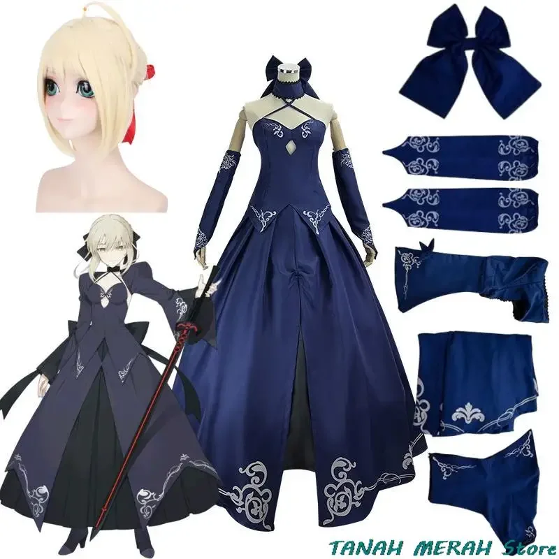 Fate Anime Altria Pendragon Altria Pendragon Alter Saber Cosplay Black Skirt Tops Cuff Halloween Carnival Full Set Costumes Wig