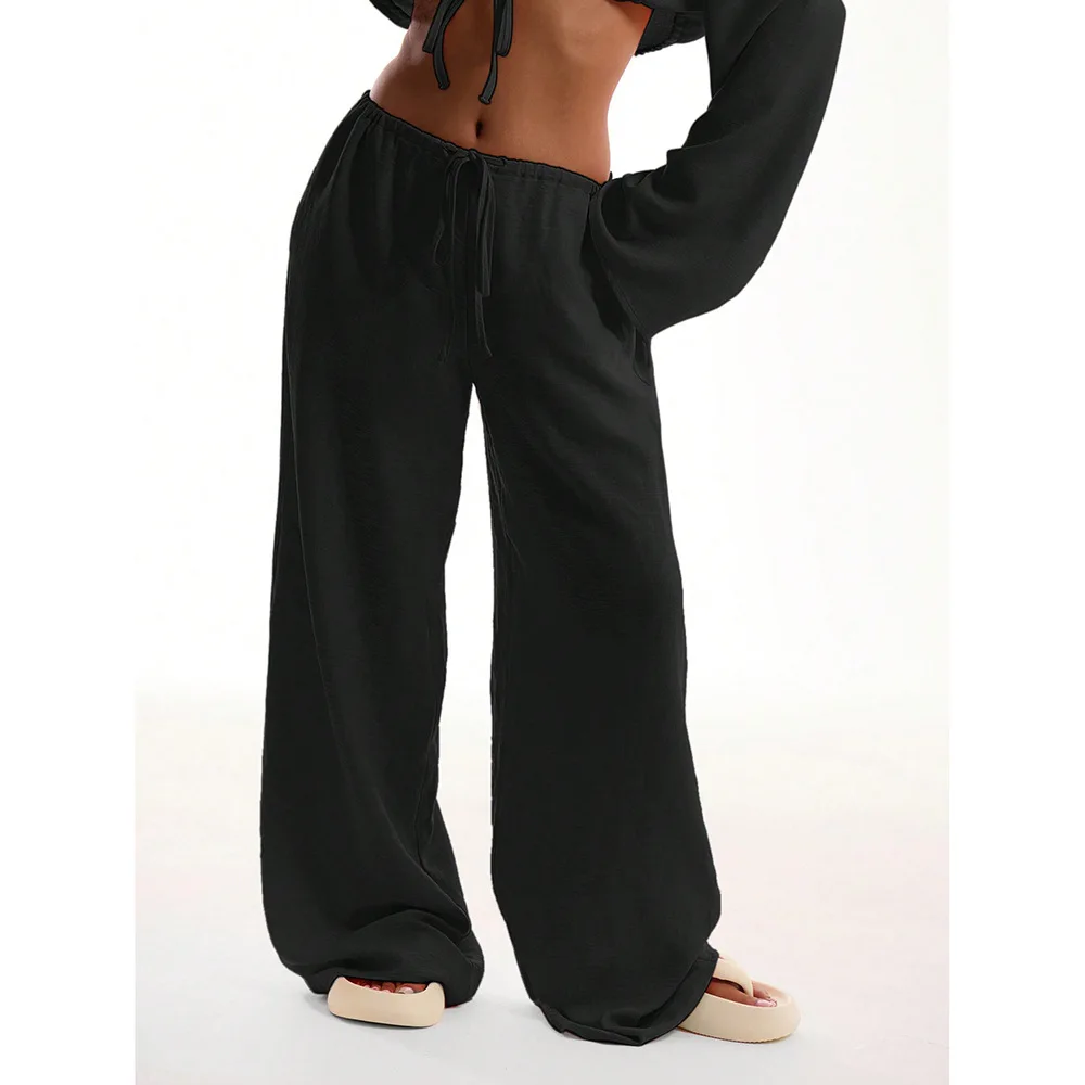 العصرية واسعة الساق السراويل النسائية الصيف جديد مستقيم الرياضة Sweatpants فضفاض Faion السراويل الطويلة كلينفيت Sle البوليستر...