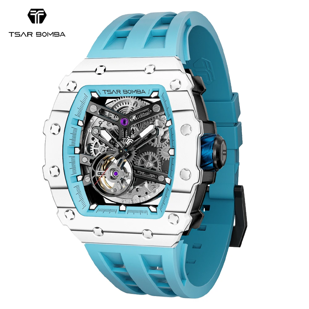 

TSAR BOMBA Watch for Men Carbon Fiber Luxury Automatic Mechanical Watches Sapphire Clock Waterproof Skeleton Mens WristWatch