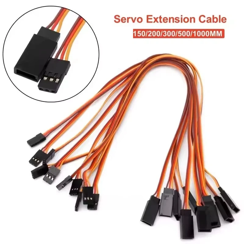 10Pcs 150/200/300/500mm 3P Servo Extension Cable 22AWG Twisted Wire Futaba JR Male to Female 60 Core RC Model Airplane Parts