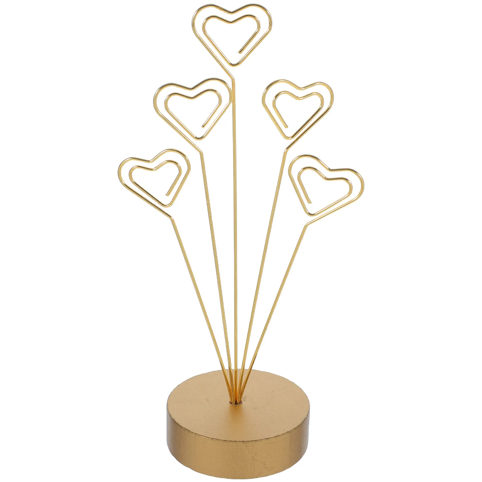 Golden Heart-Shaped Card Tree Holder 5-Branch Photo Clip Stand Round Base Desktop Display for Valentines Party Wedding Office