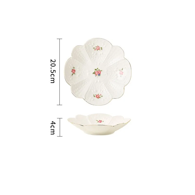 European Style Retro Dim Sum Plate Household Dessert Cake Plate Set Small Flower Ceramic Fruit Salad Bowl Plate Breakfast Plate