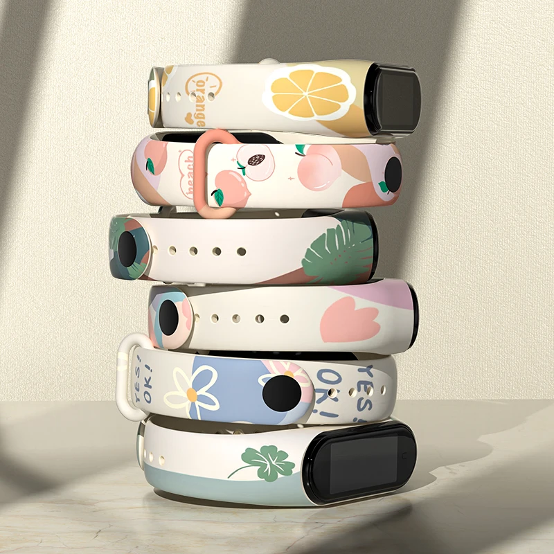 Strap For Xiaomi Mi Band 4 3 5 6 7 watch band Creative Morandi graffiti style Silicone bracelet replacement For XiaoMi band 5 6