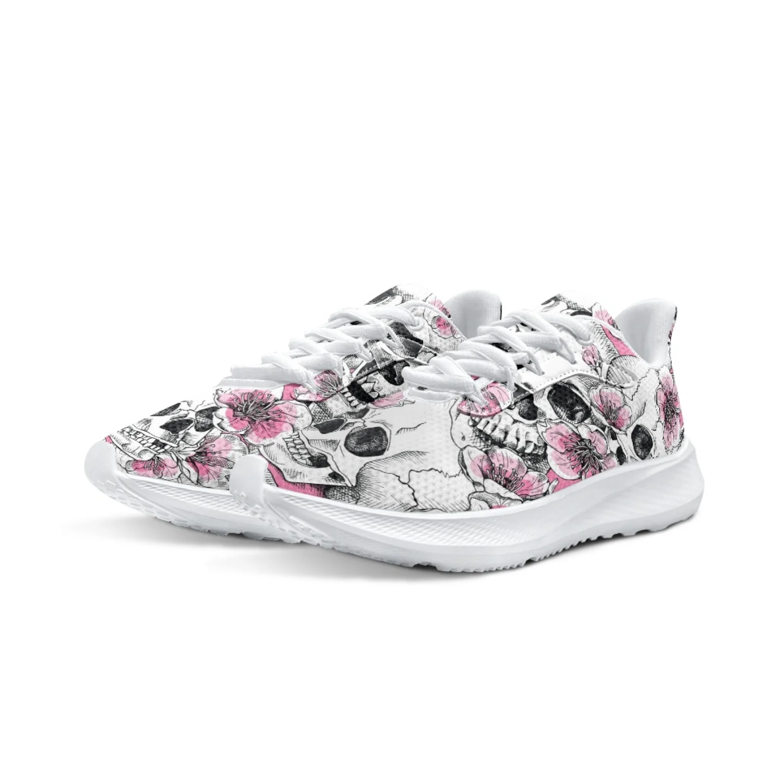 INSTANTARTS Hibiscus Flower Running Shoes Women's Day Of The Dead Skull Designer Casual Sports Shoes White Walking Shoes Zapatos