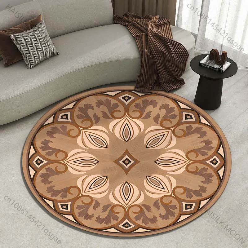 Elegant circular wooden floral design Printed round carpet living room sofa table carpet large pet mat soft round carpet