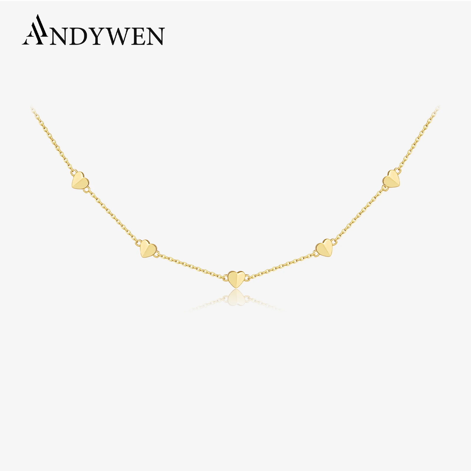 ANDYWEN 925 Sterling Silver Heart Shape Charm Choker Chain Necklace 2021 Women Fine Jewelry Fashion Jewels Luxury Party