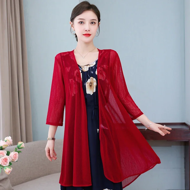 Women's Summer Cardigan Black Cloak 2023 New Elegant Woman Shawl Ponchos Summer Casual Loose Long Open Stitch Cape Dress