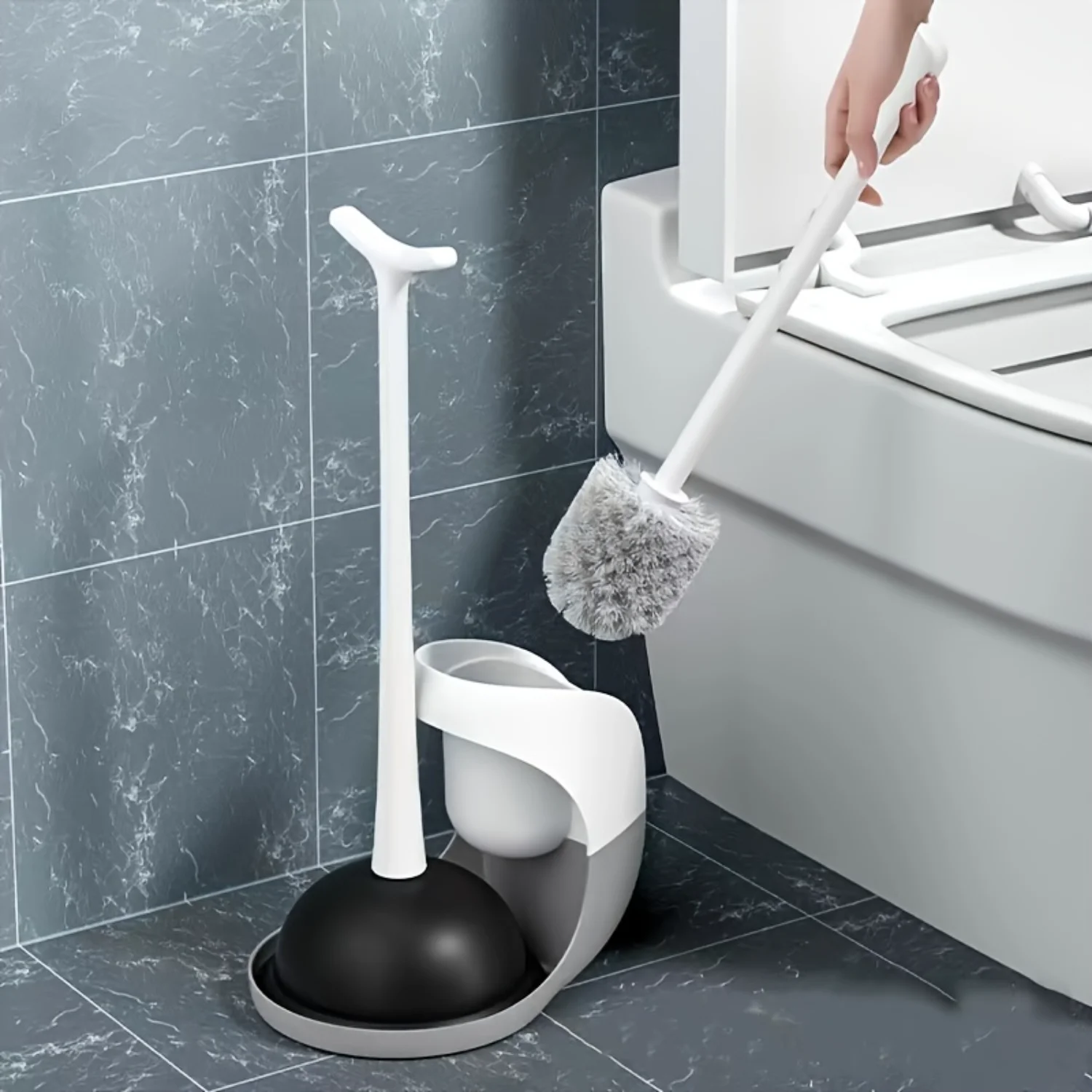 Toilet Brush, Household No Dead Corner Cleaning Brush, Base Combination Toilet Brush, Leather Tweezers Dredger Set